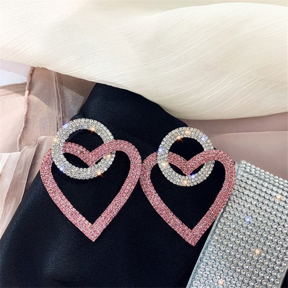 NEW!! Pink silver heart rhinestone earrings